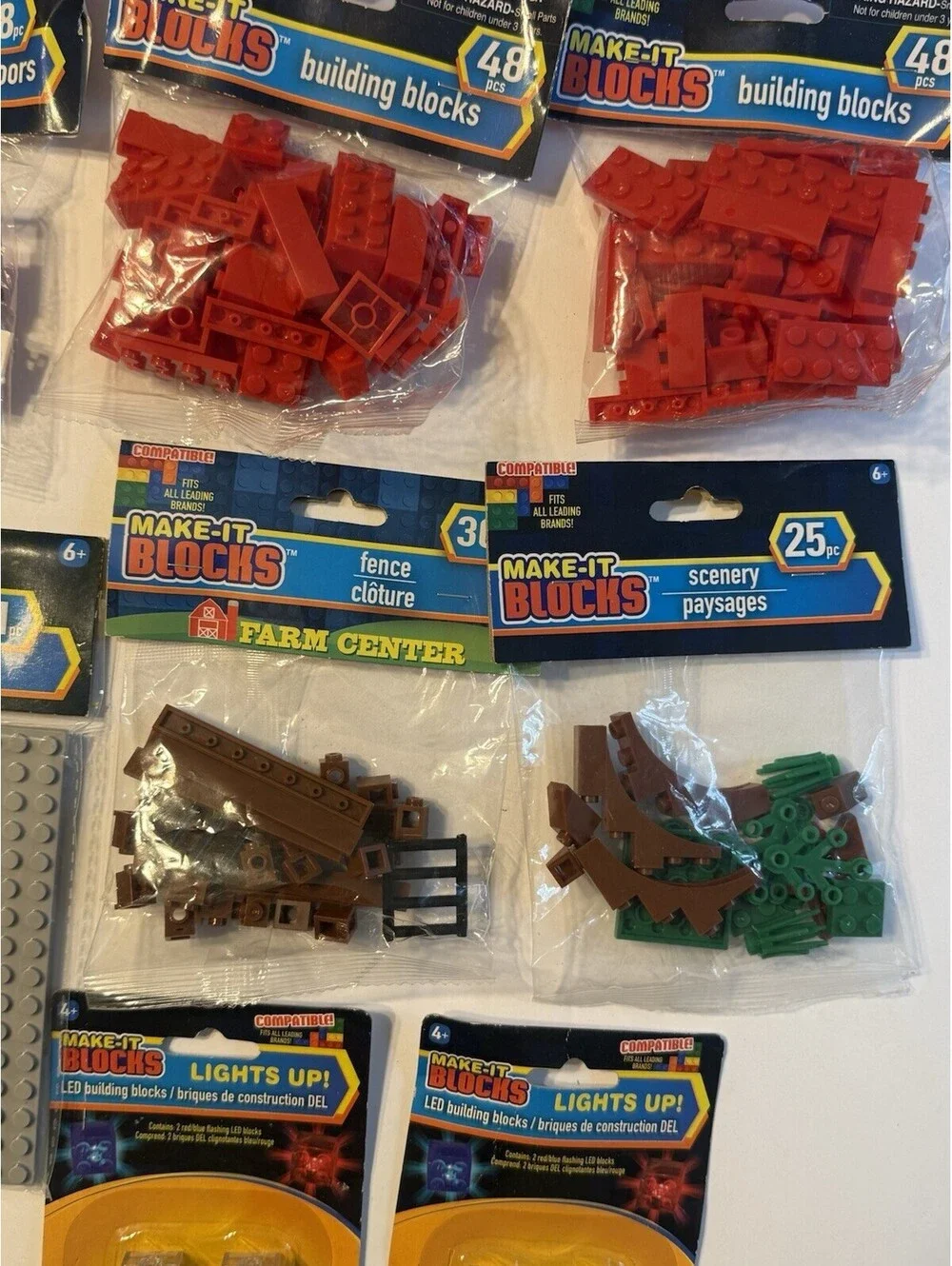 Lot If 11 Make-It Blocks Set, Fits All Leading Brands, Light Ups, Colors, Plate
